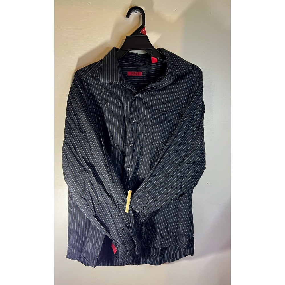 Alfani Button Up Shirt Extra Large Adult Black Striped Long Sleeve Fitted Mens